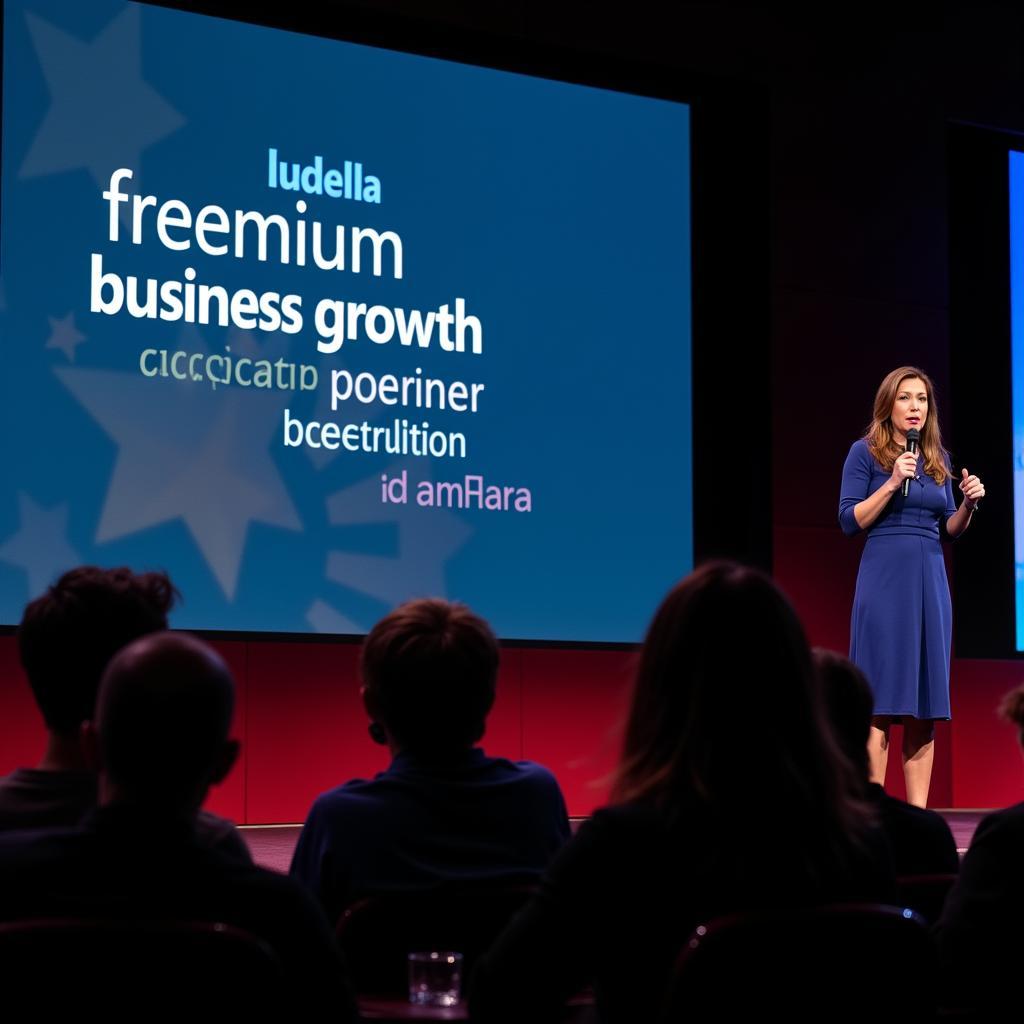 Ludella Hahn sharing her insights on "freemium" business models at an industry conference.