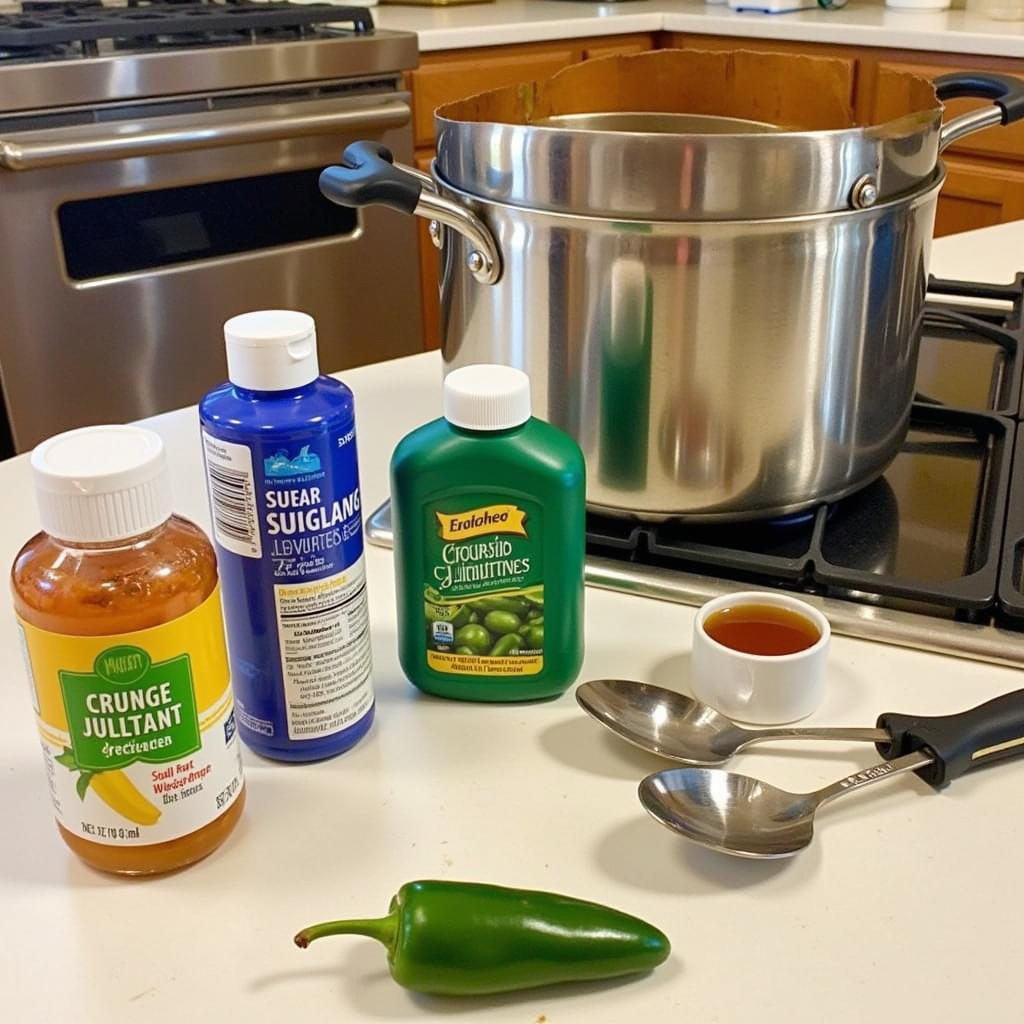 A home cook prepares a batch of sugar-free jalapeno jelly.