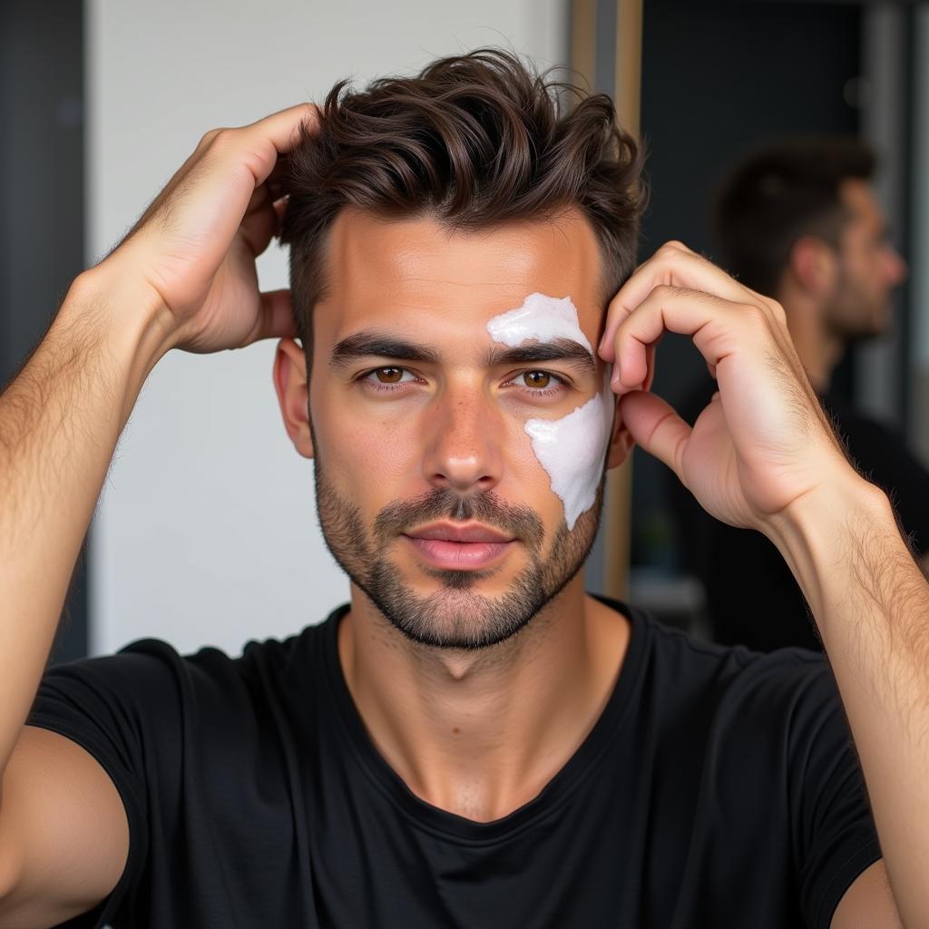 Man styling his hair with free and clear hair gel