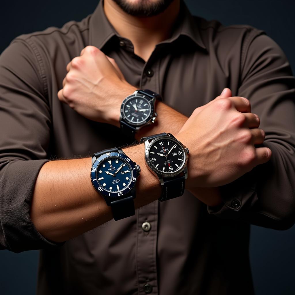 A man showcasing two watches on his wrists