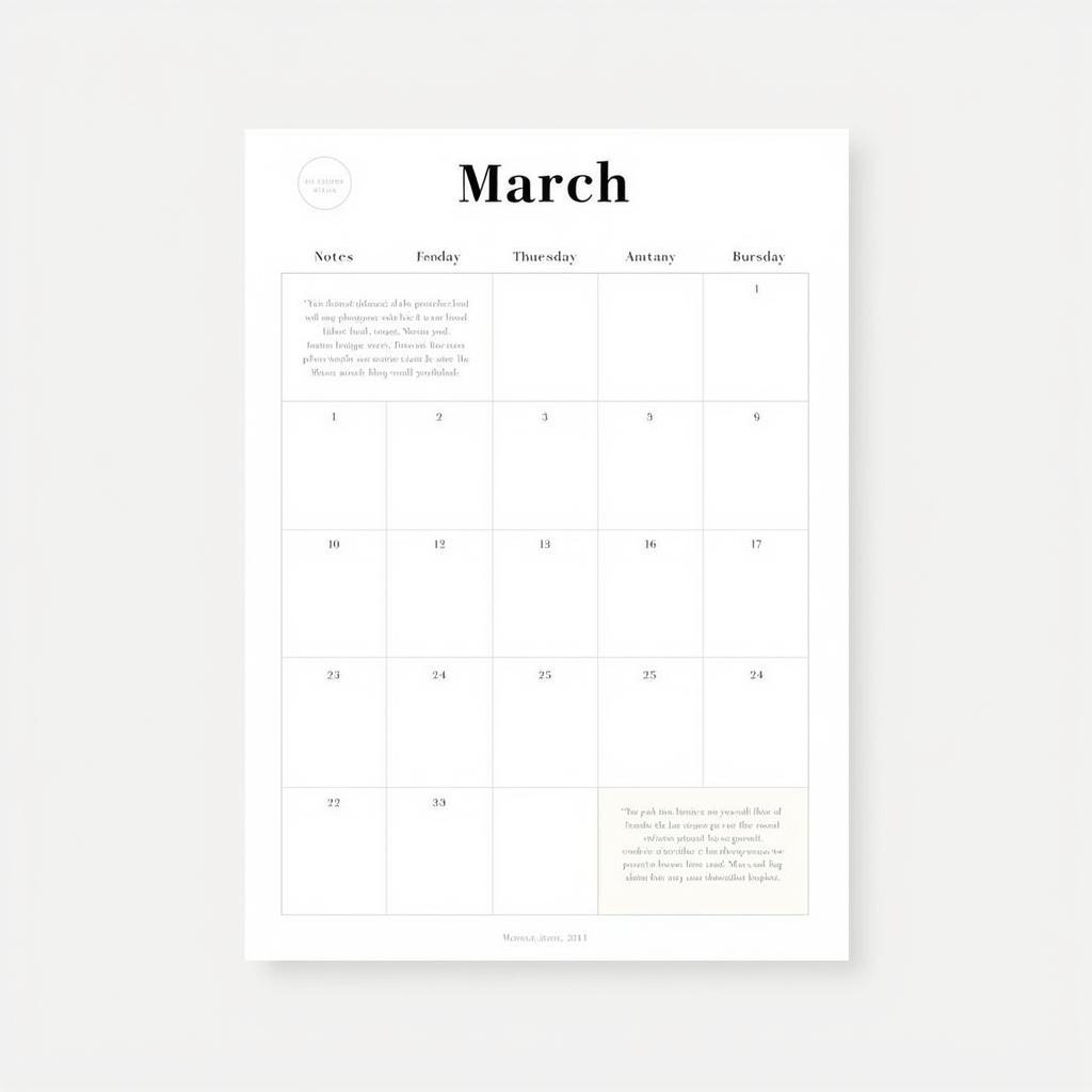 Printable March Calendar