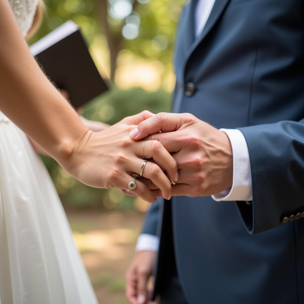 Couple holding hands during a marriage renewal ceremony