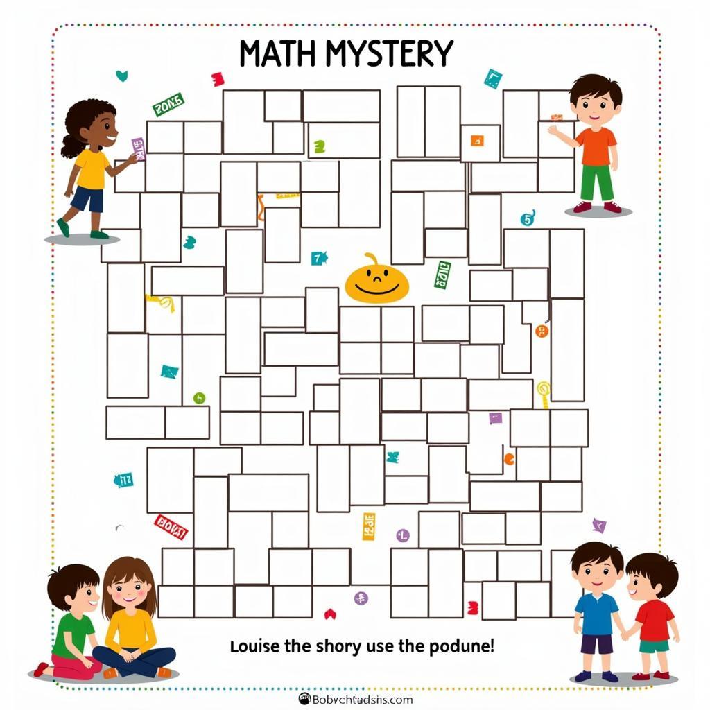 Kids solving a math mystery puzzle worksheet