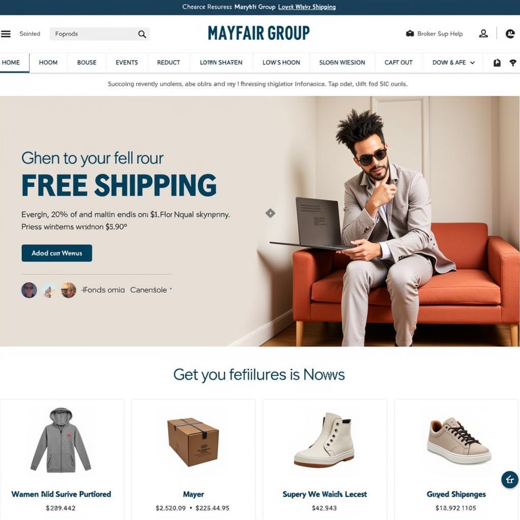 Mayfair Group website with free shipping banner