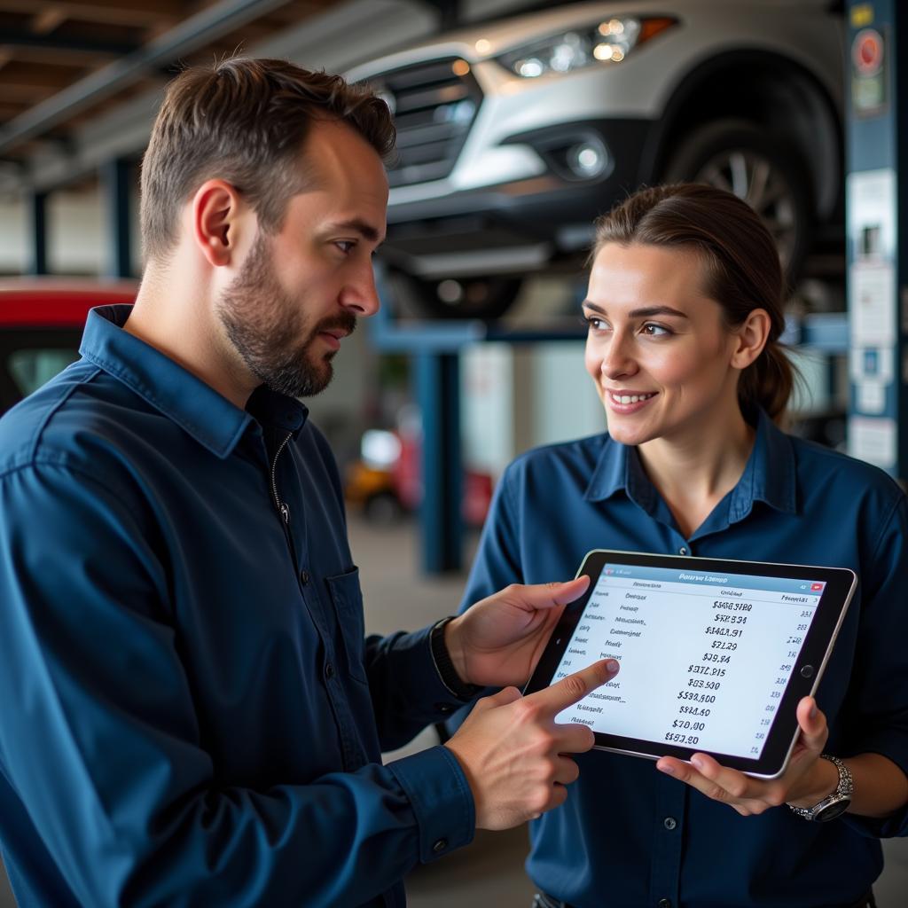 Mechanic Discussing Costs with Car Owner