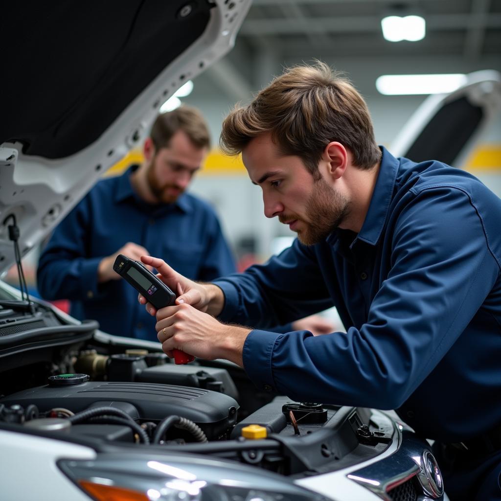 Mechanic Inspecting Car Engine for Performance Issues