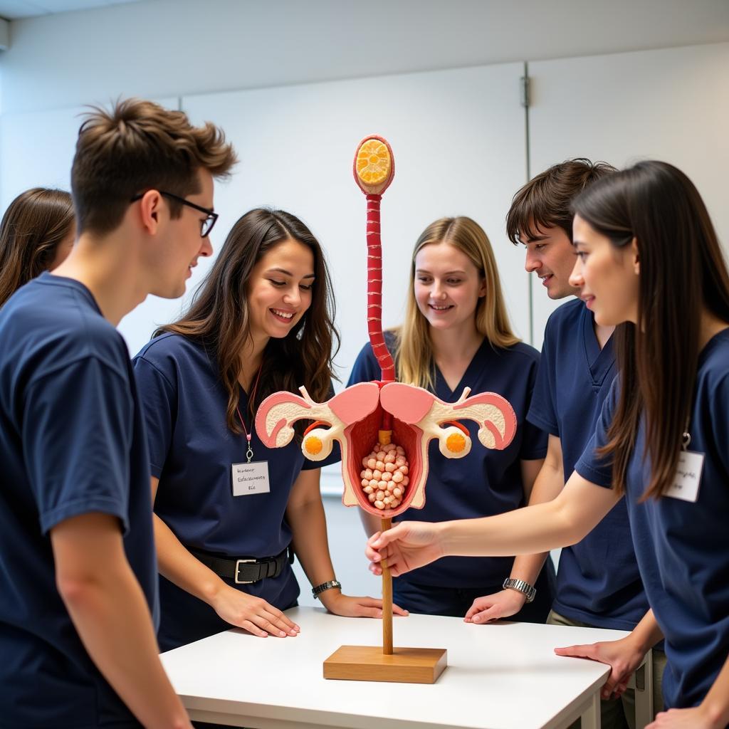 Medical Students Studying a Urinary System Model