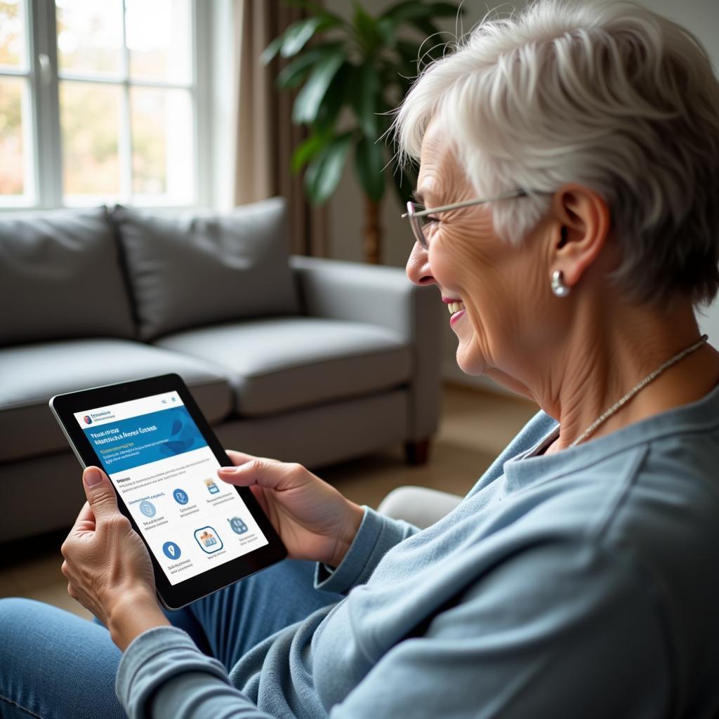 Senior woman using a tablet to access healthcare information