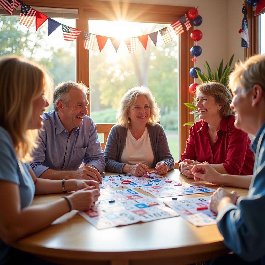 Family Playing Memorial Day Bingo