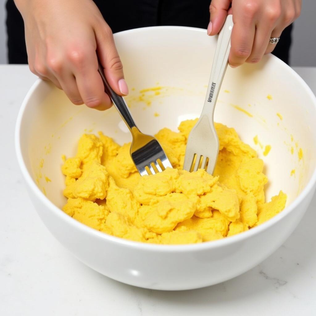 Mixing Deviled Egg Filling