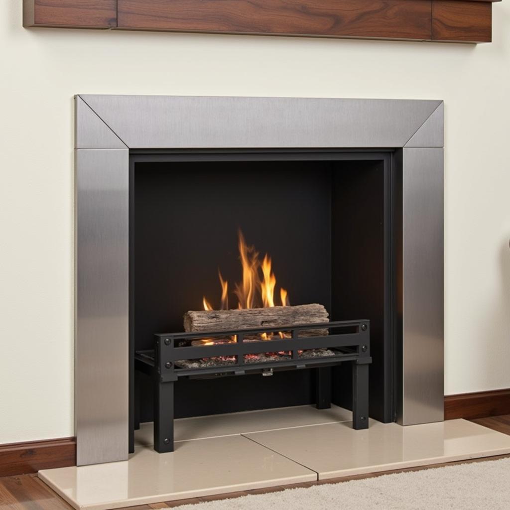 Contemporary Free Standing Gas Fireplace with Metal Surround