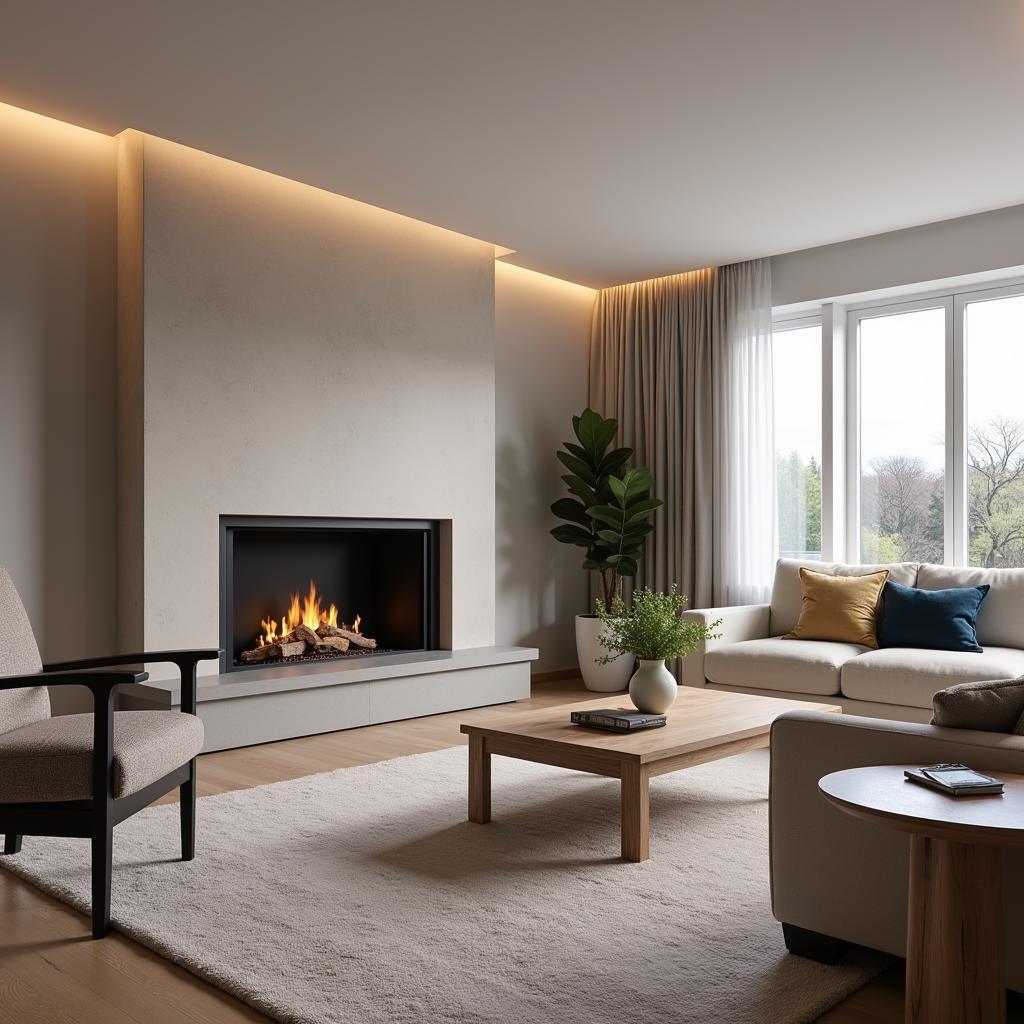 Modern living room with a vent-free gas fireplace