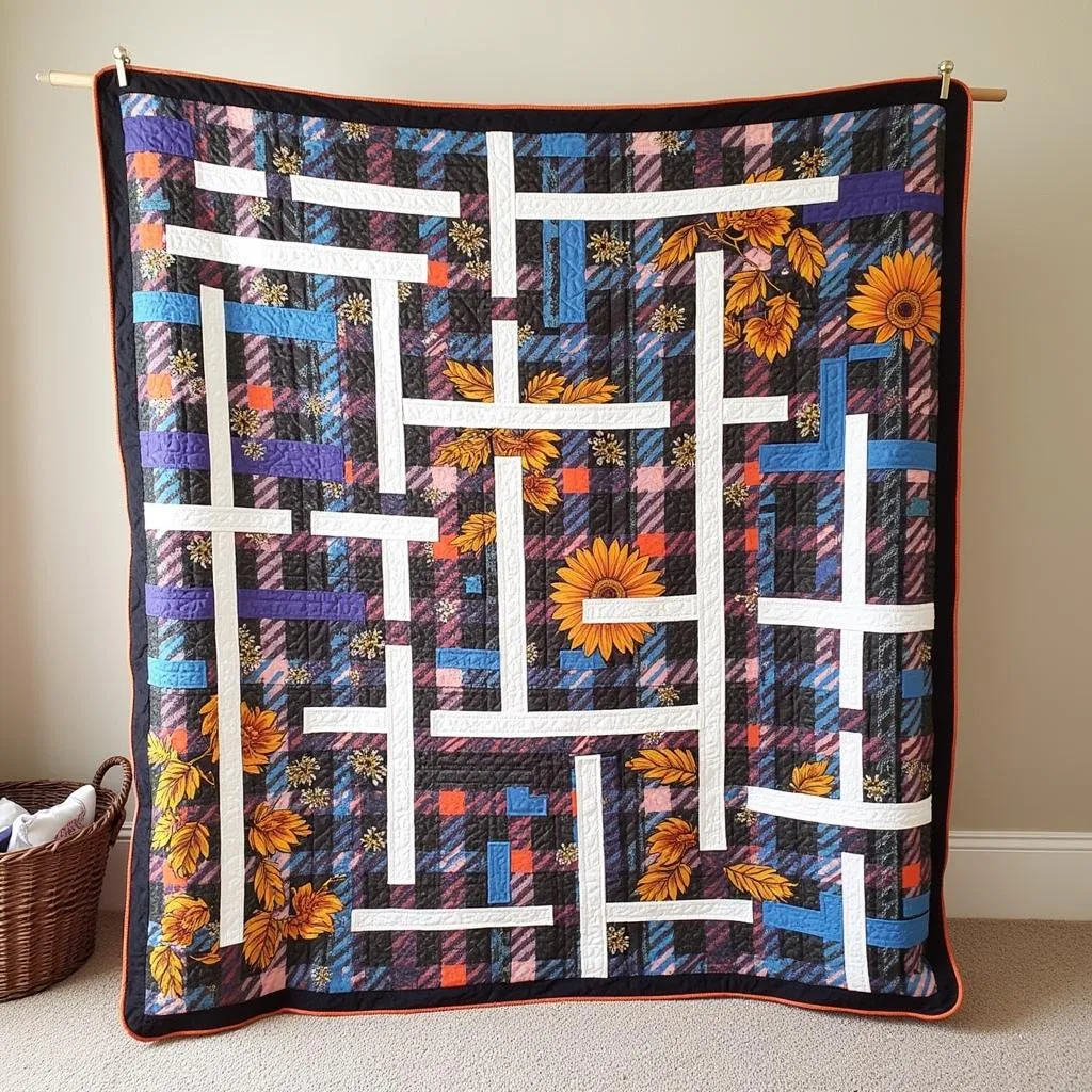 A modern plaid quilt pattern featuring a geometric design