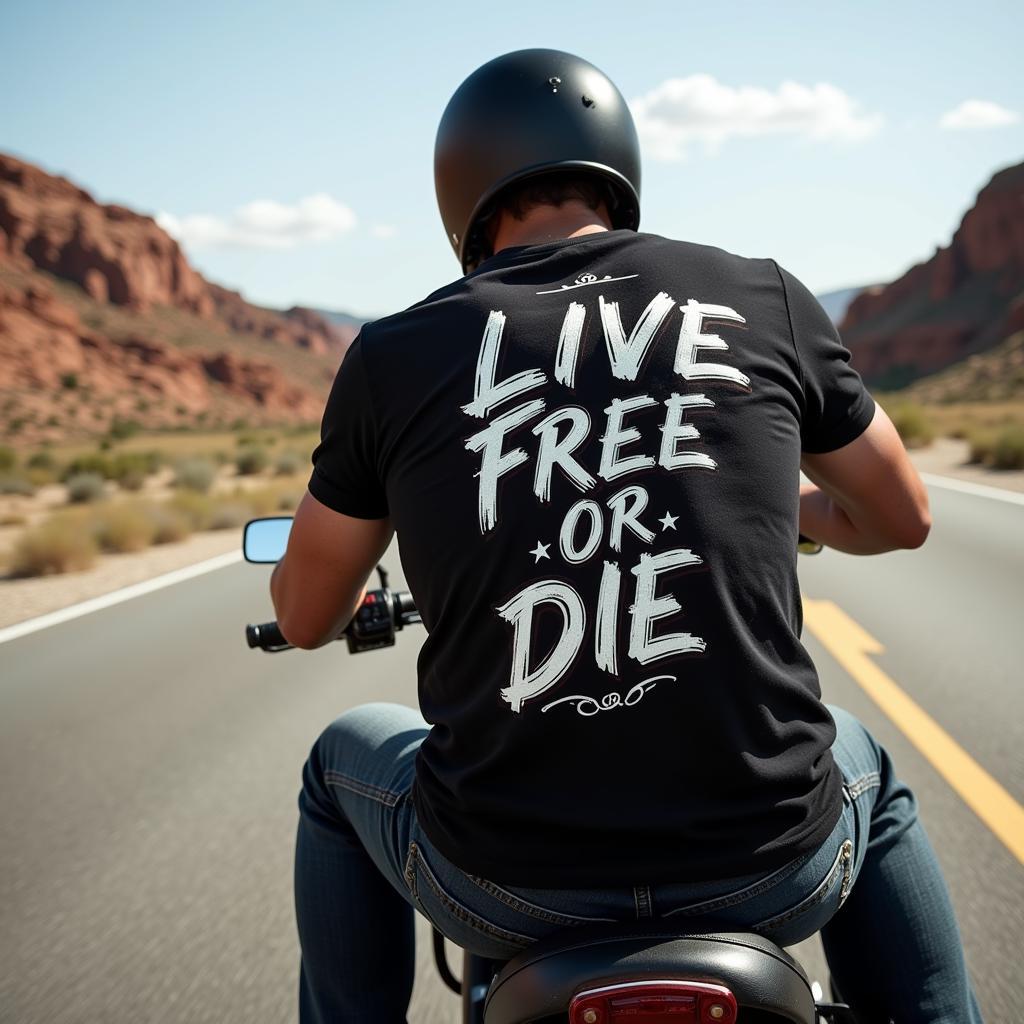 Motorcycle Rider with Live Free or Die Shirt