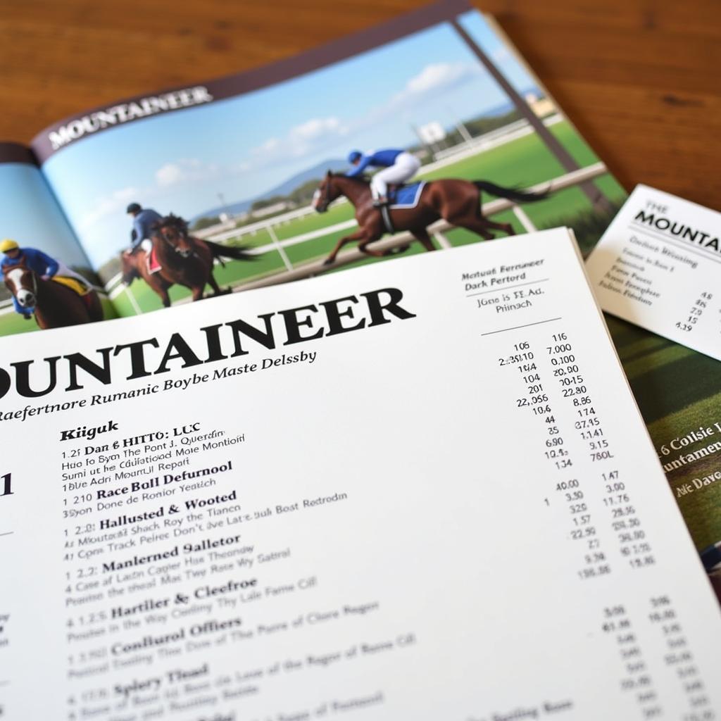 A horse racing program open to the Mountaineer entries alongside a filled-out betting slip.