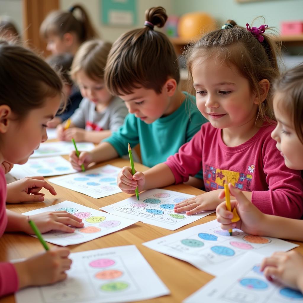 Children Engaged in Multiplication Coloring Activity