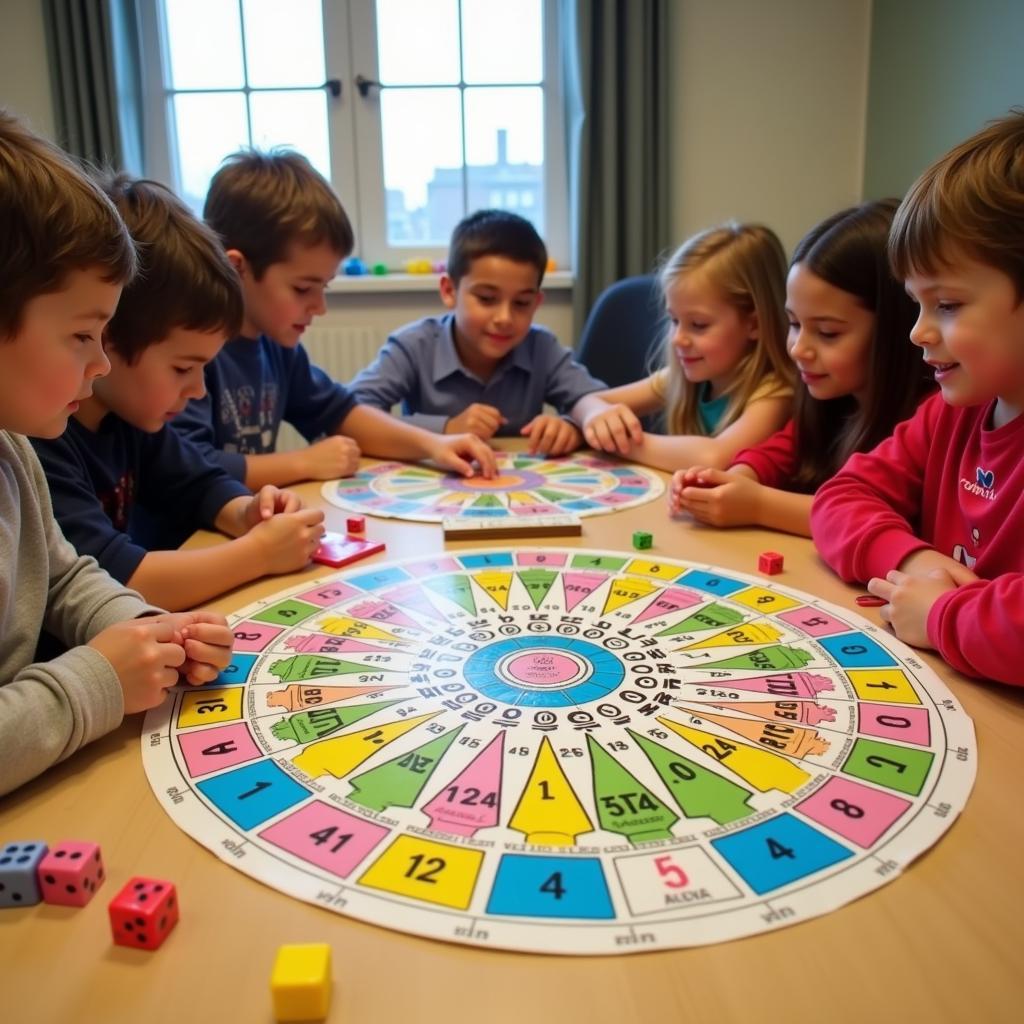 Children Playing a Multiplication Board Game