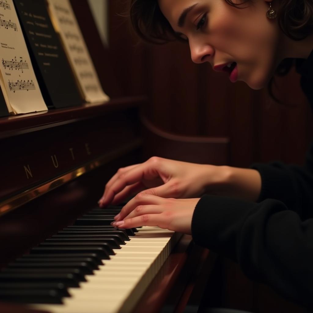  A musician passionately playing "I'll Fly Away" on a piano, showcasing the emotional connection and joy of performing the song. 