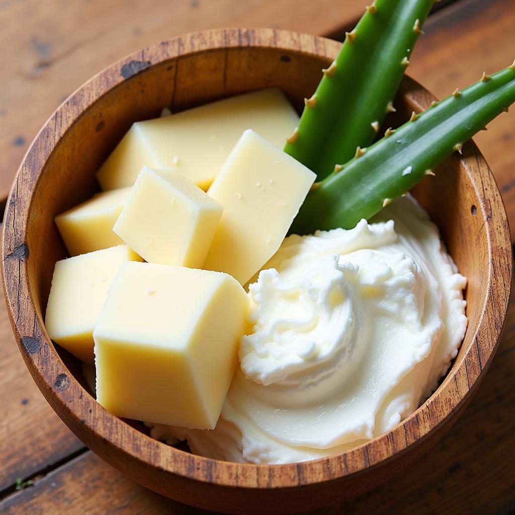 natural ingredients in a bowl for lotion