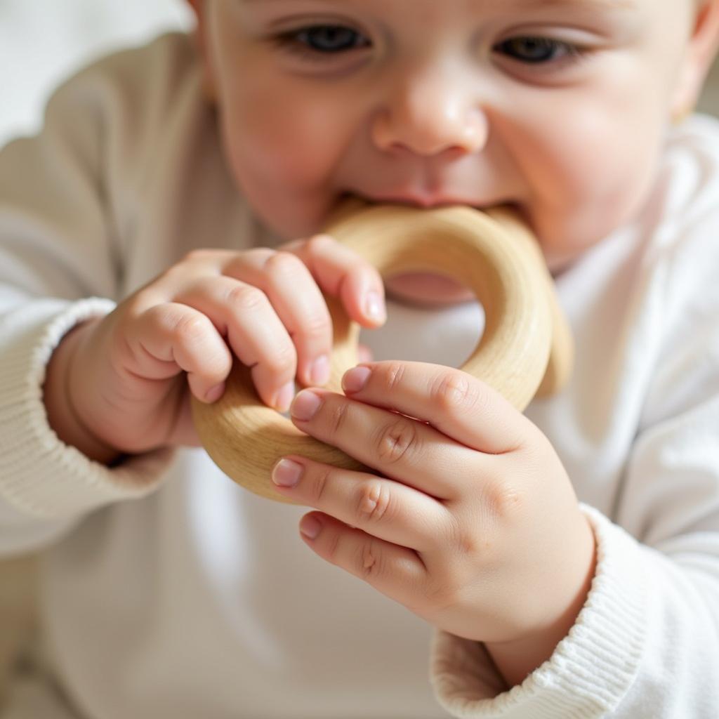 Baby Chewing on Natural Teethers