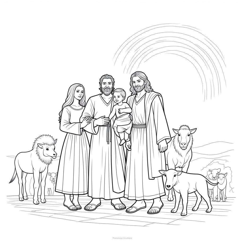 Noah's Ark Coloring Page with Family