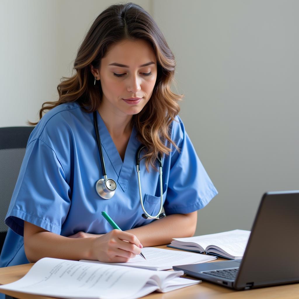 Nurse Educator Reviewing Notes