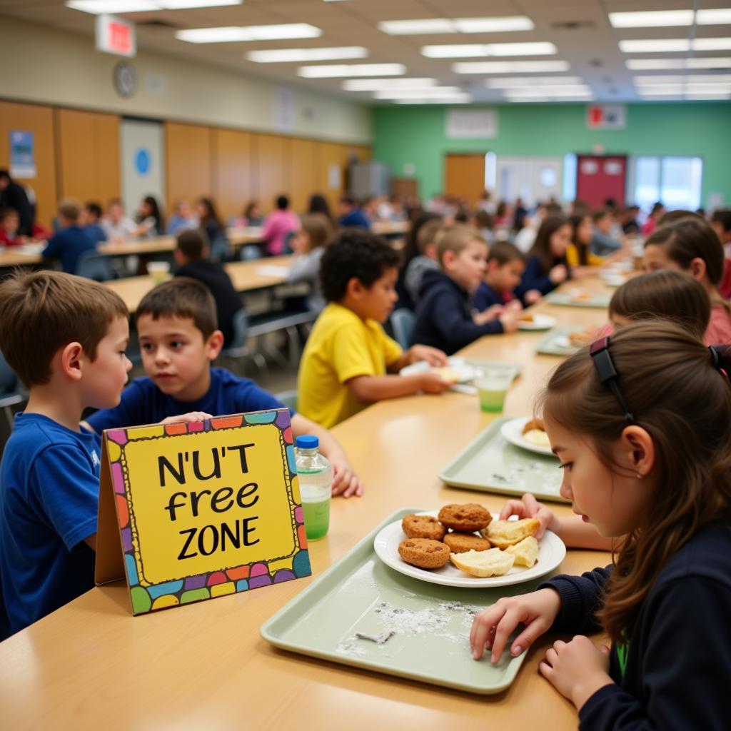 Nut Free Zone Sign in School Cafeteria