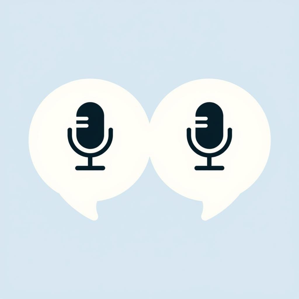 Two speech bubbles with microphones illustrating a conversation