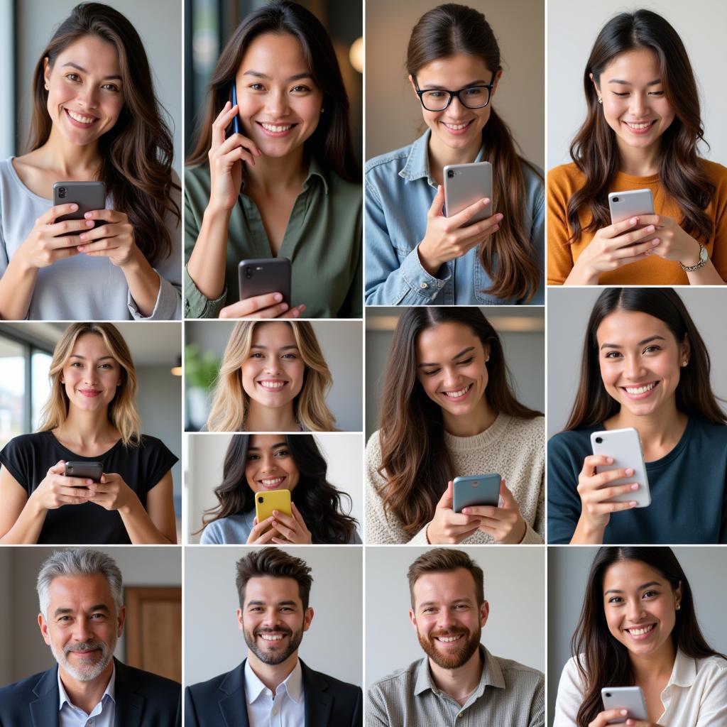 Diverse group of people using their phones