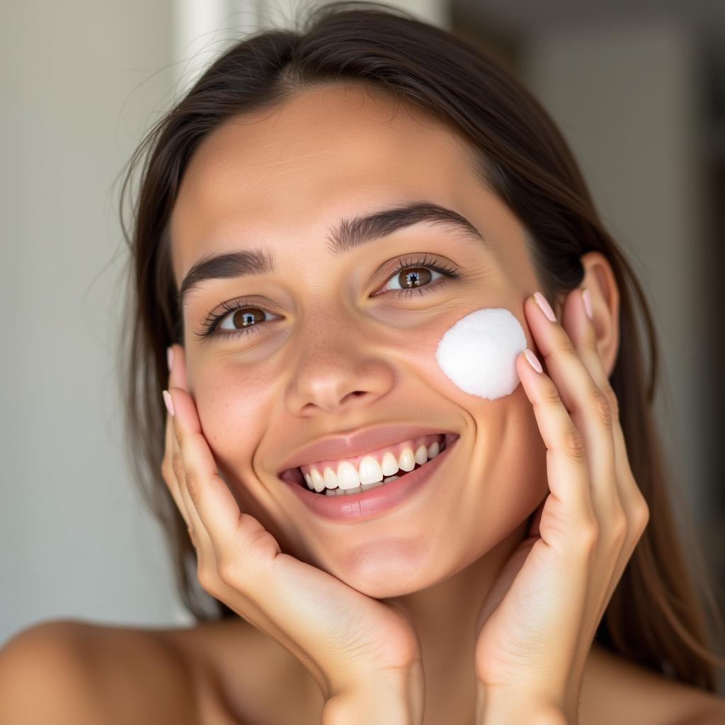 Woman applying oil free moisturizer