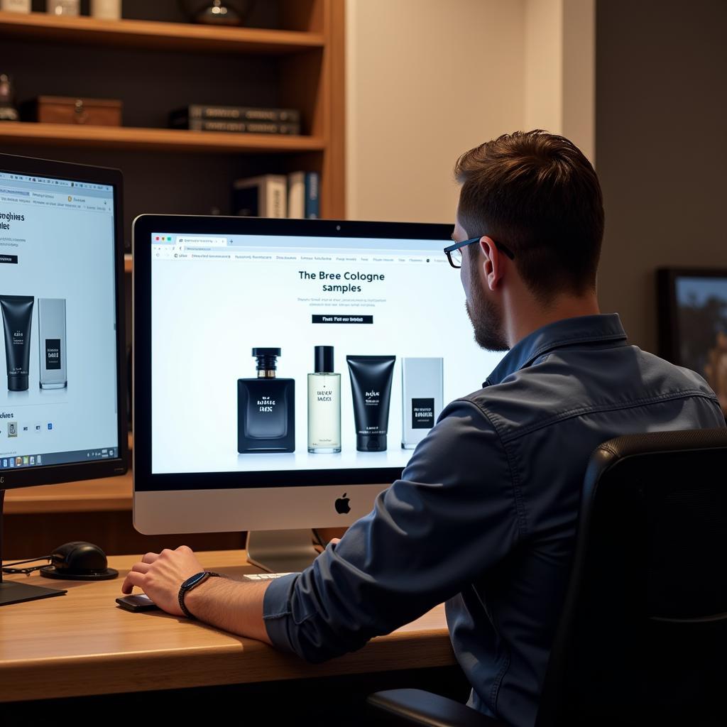 Man browsing online for fragrance samples