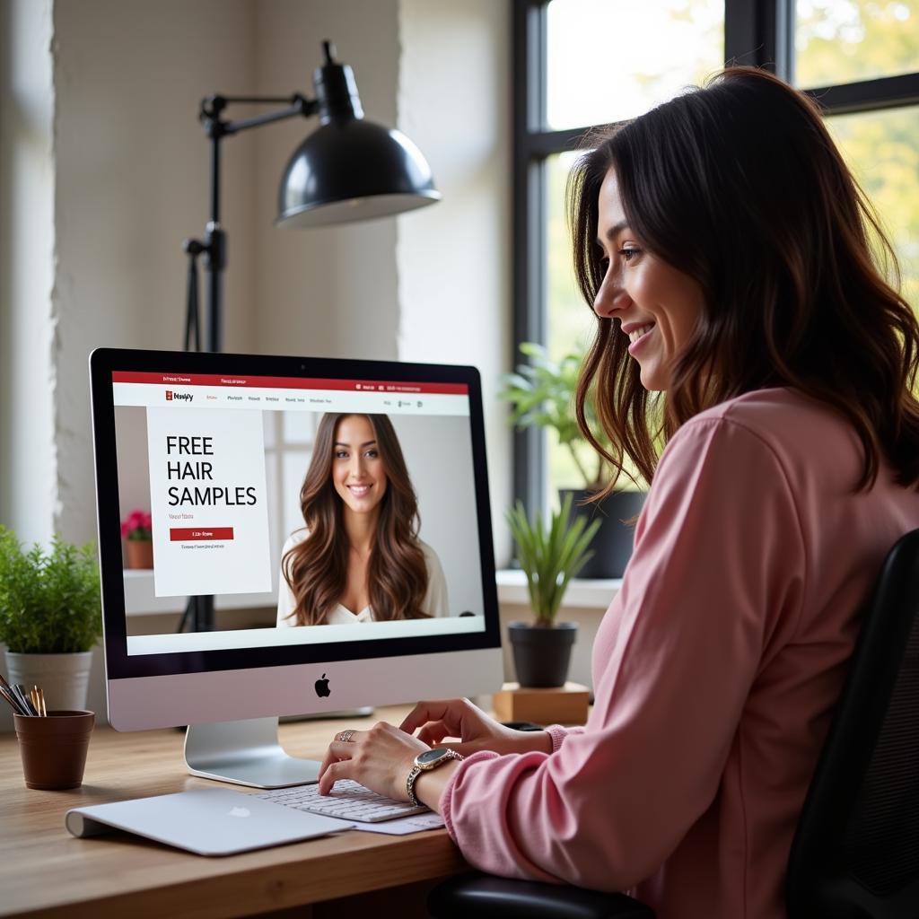 Woman Browsing Free Hair Dye Samples Online