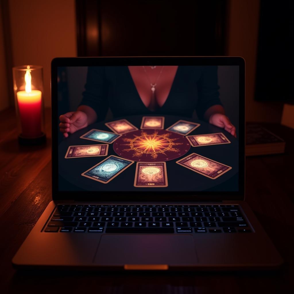 Online love tarot reading in Spanish on a laptop