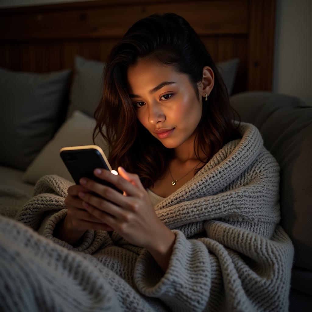 Woman Reading Werewolf Romance on Phone