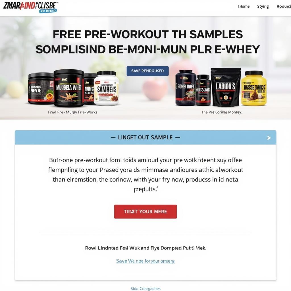 Online retailer webpage showcasing a free pre-workout sample promotion