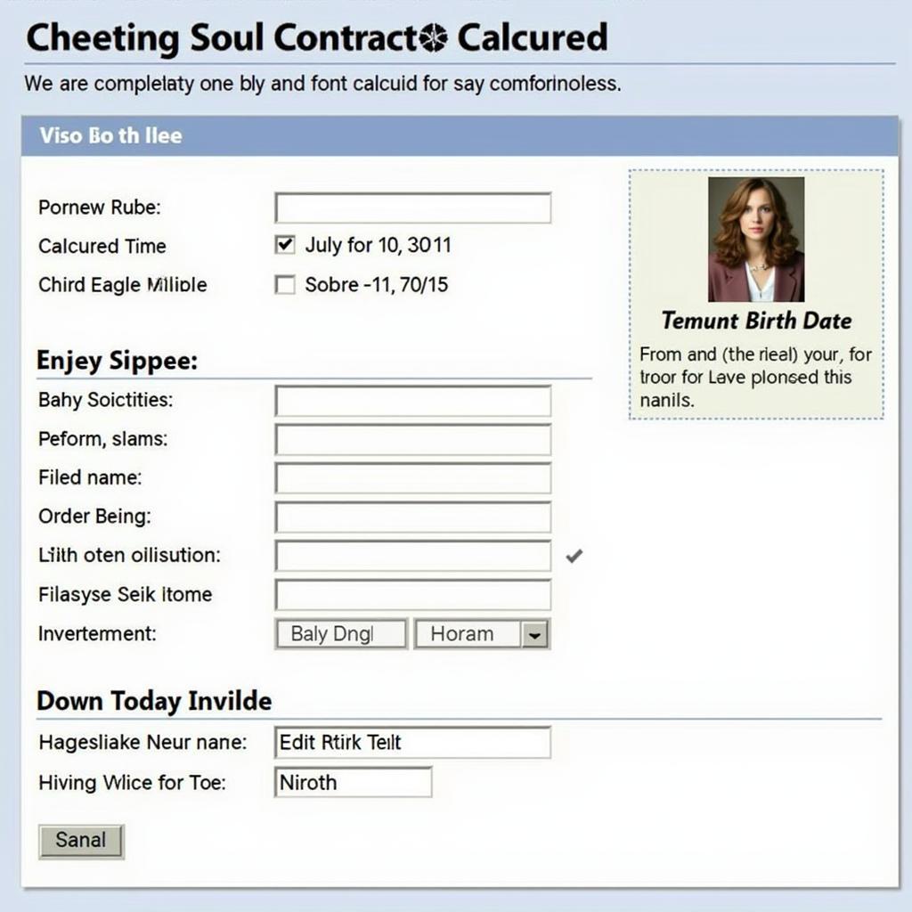 Example of a soul contract calculator interface