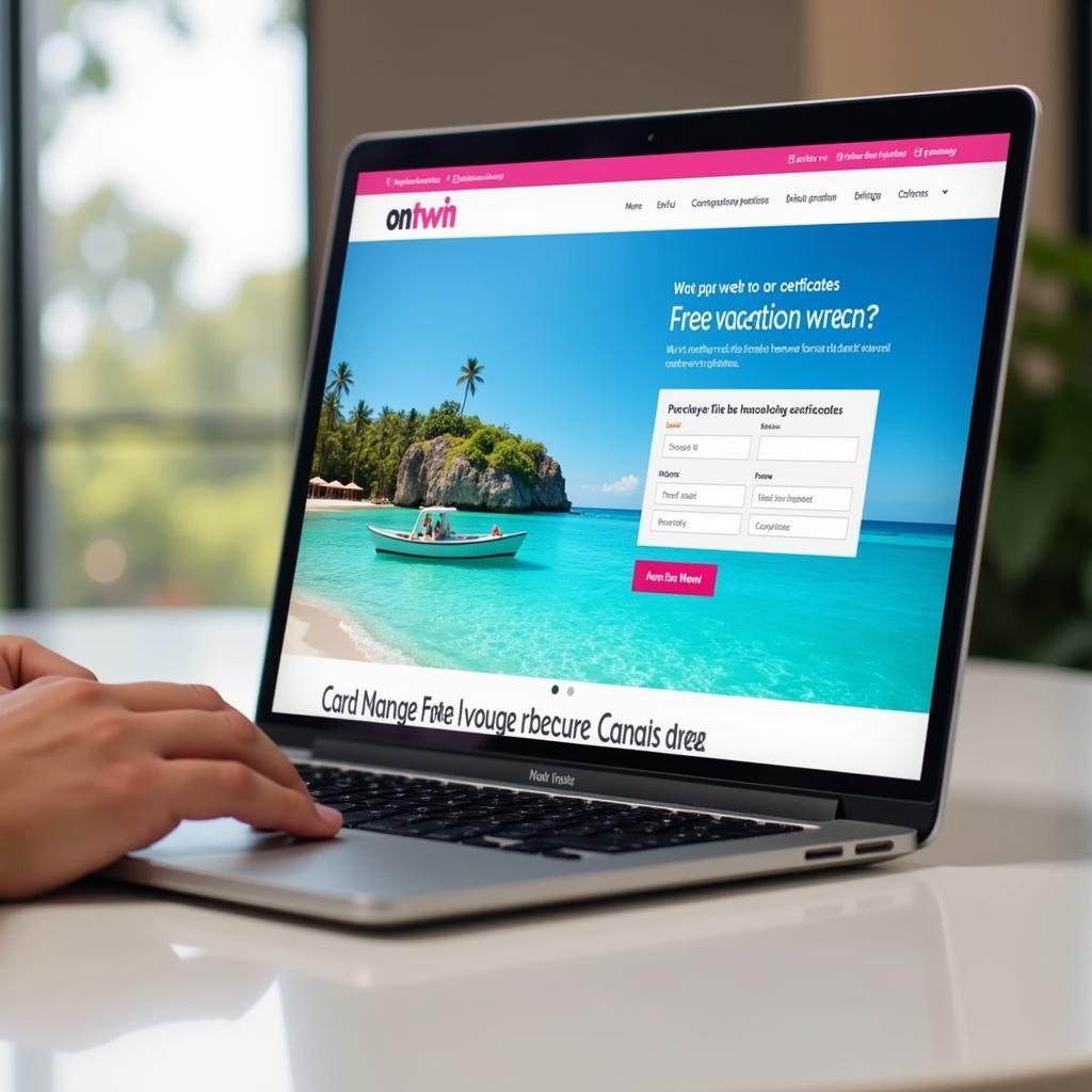 Online travel agency website with free vacation certificate giveaway