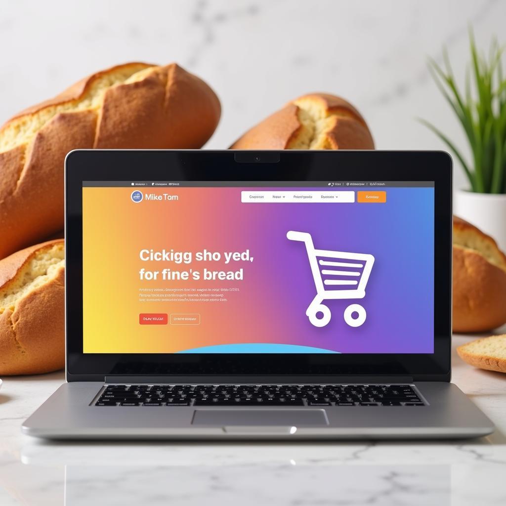 Shopping Cart Icon on a Laptop Screen with Wheat-Free Bread in the Background