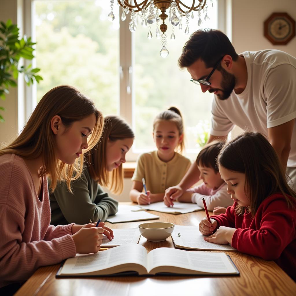 Family Discussing Our Father Prayer