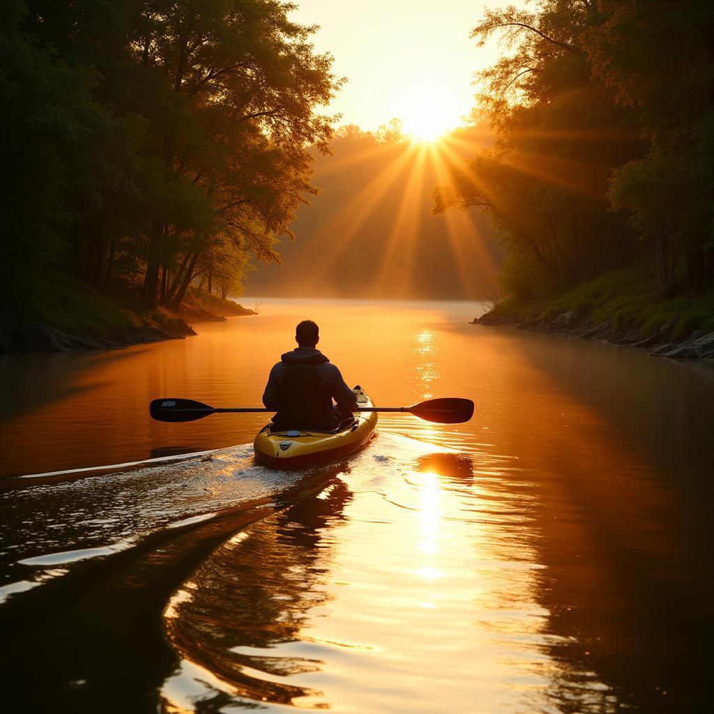 Kayaking on a calm river surrounded by nature