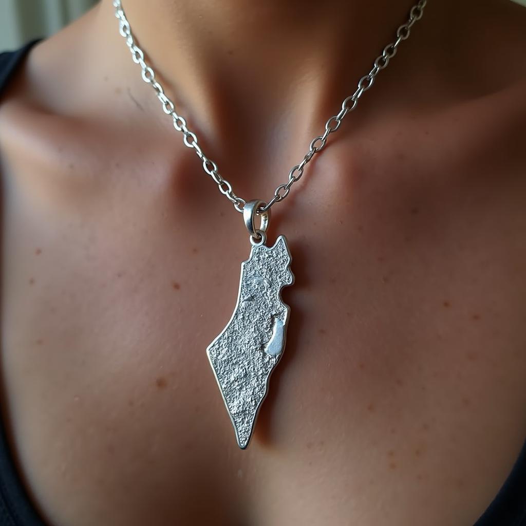 Silver necklace with Palestine map pendant