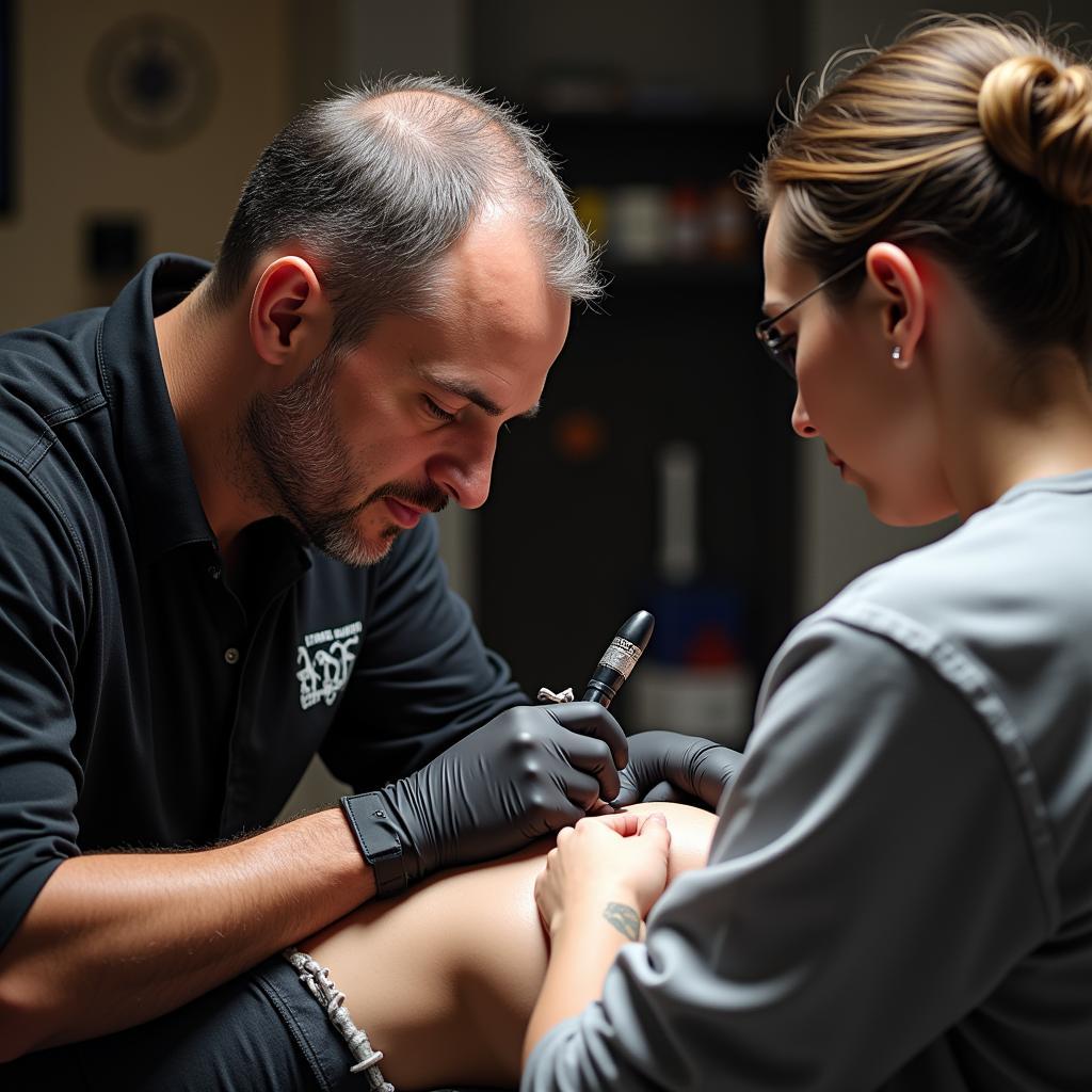 Apprentice Observing Paramedical Tattoo Procedure