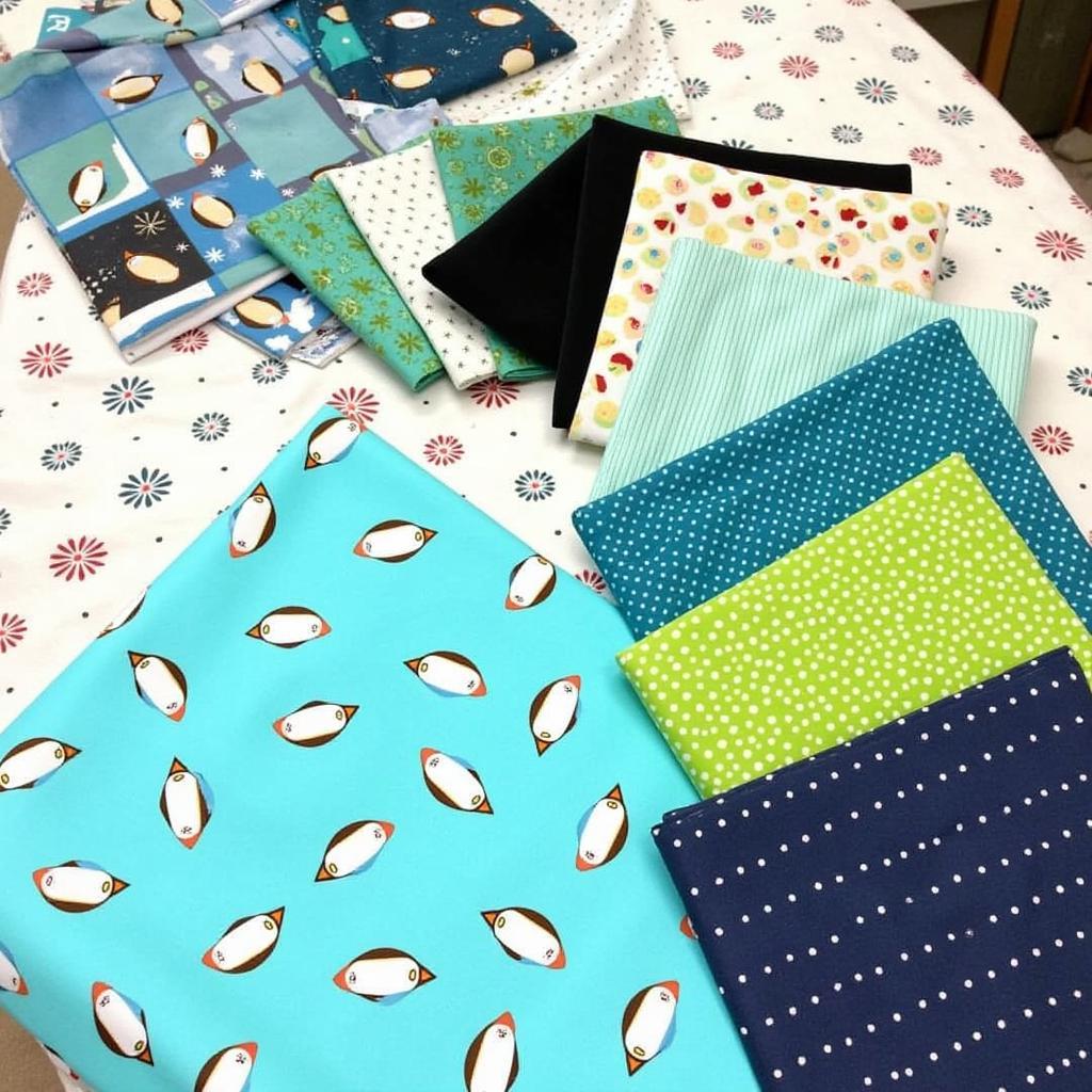 Colorful Fabrics for a Penguin Quilt