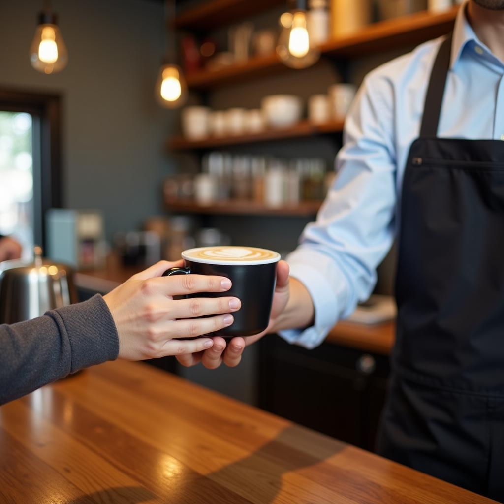 Using a reusable mug at a cafe.