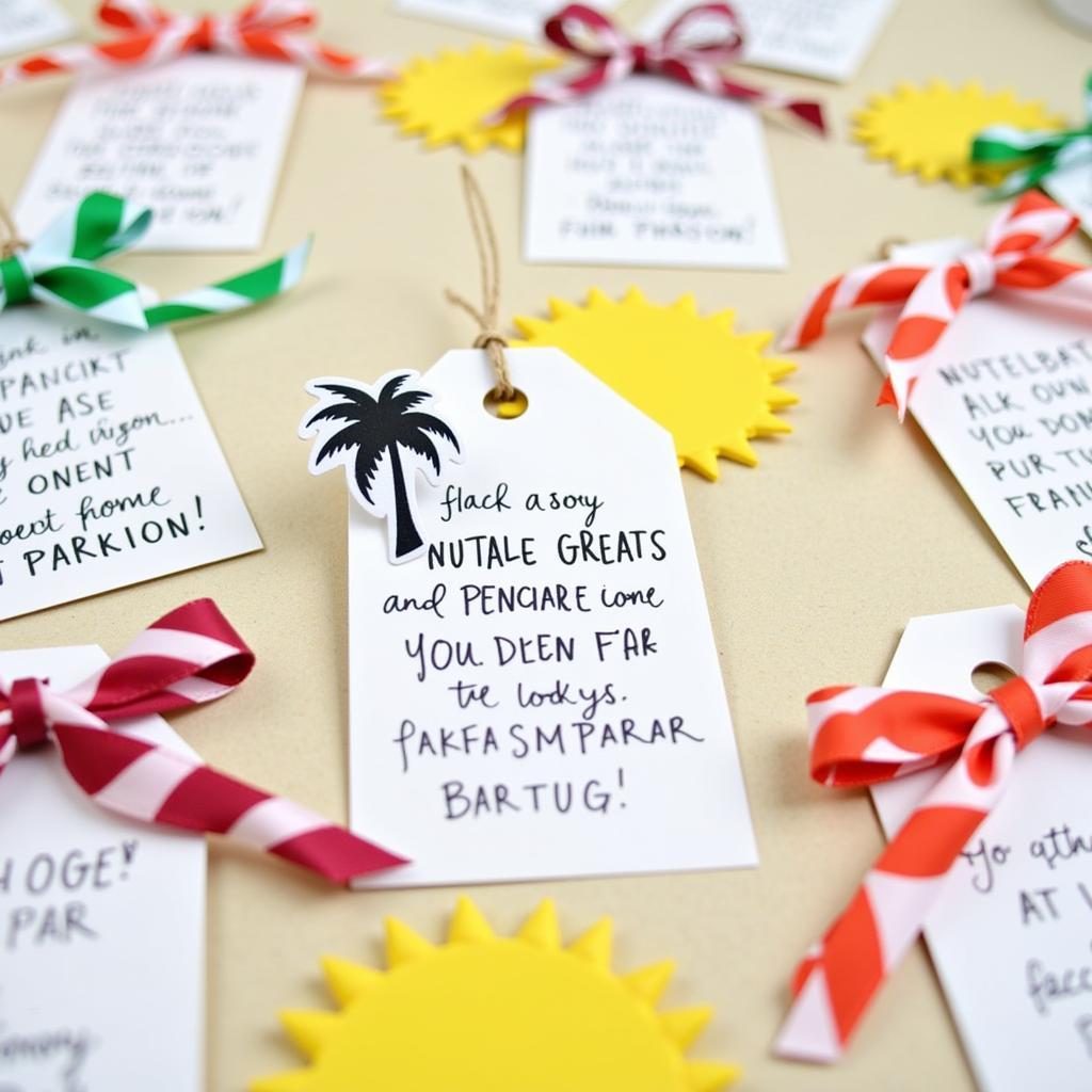 Personalized summer gift tags with handwritten messages and decorative touches.