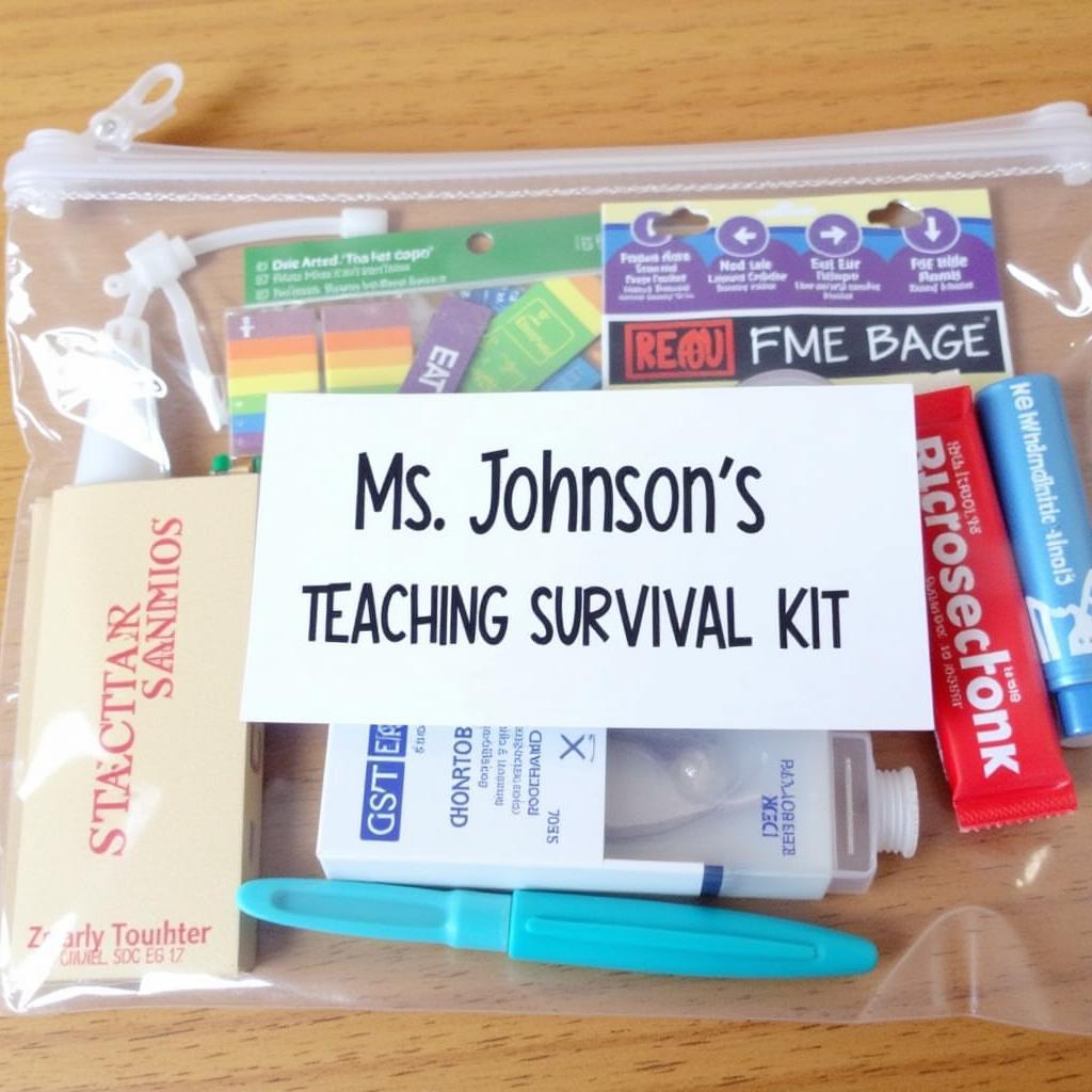 Personalized teacher survival kit essentials with labels