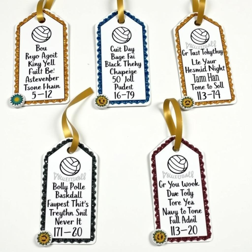 Personalized volleyball gift tags with names and messages.