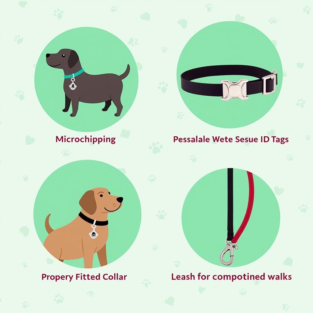 Pet Safety Measures: An image showcasing various pet safety measures including microchipping, a secure collar with an ID tag, and a leash.