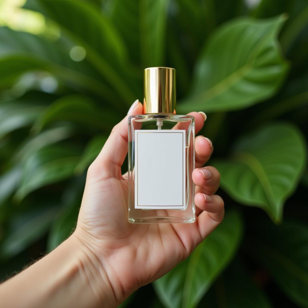 Woman holding a bottle of phthalate free perfume