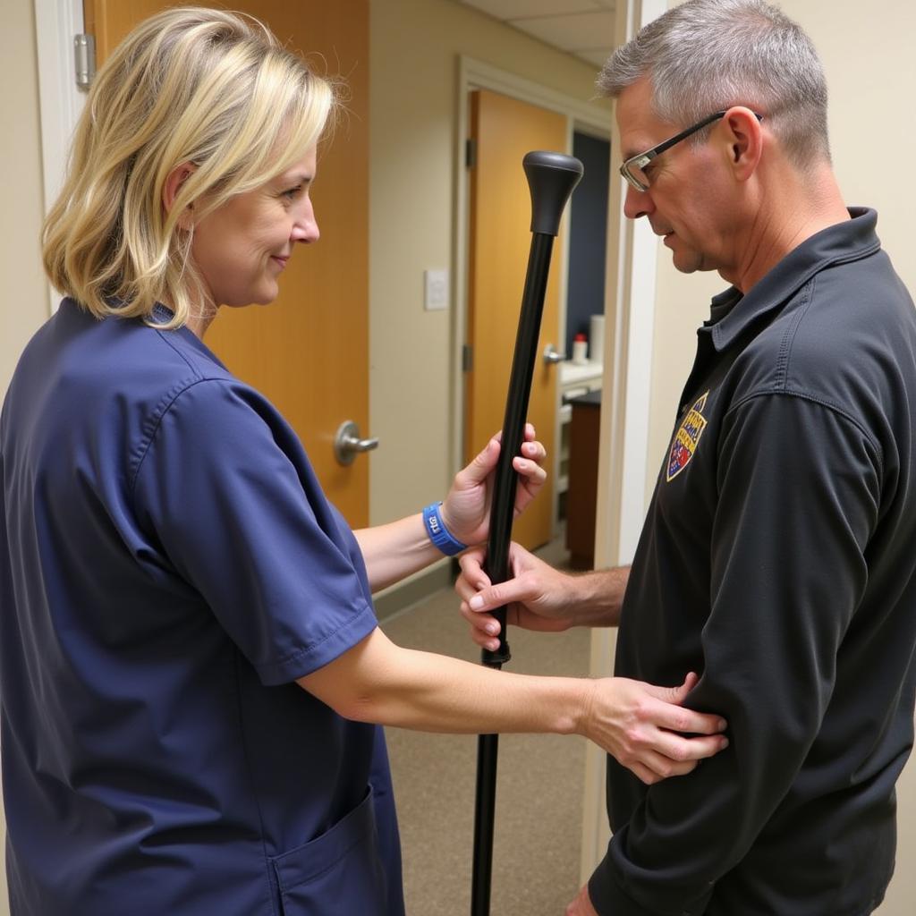 Physical Therapist Adjusting Cane Height